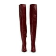 thumbnail image 3 of FSJ Women Sexy Chunky Thigh High Heel Back Lace Up Over The Knee Boots Almond Closed Toe Side Zipper Boots Wide Calf Dress Shoes Size 12 Red, 3 of 4