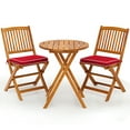 thumbnail image 2 of Gymax 3PCS Folding Acacia Wood Bistro Set Patio Conversation Set w/ Red Cushions, 2 of 9