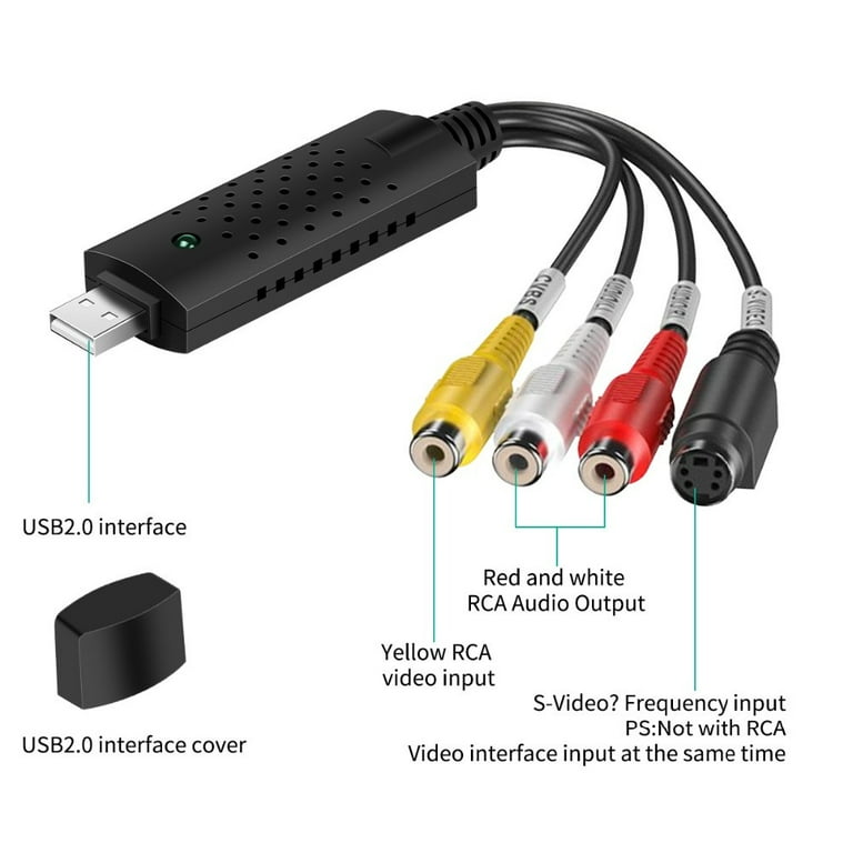 MEIRIYFA Câble adaptateur de capture audio vidéo USB 2.0, convertisseur VHS  vers numérique, adaptateur convertisseur vidéo VHS VCR TV vers DVD pour PC  Windows : : High-Tech