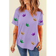 thumbnail image 3 of Women's Wisteria Mardi Gras Crown Patched Graphic T-Shirt - Casual Summer Tee | [ZhiHiMeRi] | (US 20-22)2XL, 3 of 5