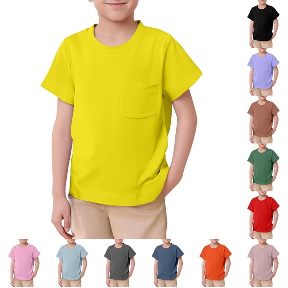 HCYSFG Boys Solid Color T Shirts Crewneck Short Sleeve Chest Pocket Regular Fit Basic Casual Tees Everyday School Summer Tops