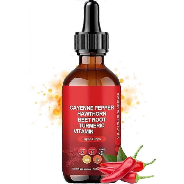 Cayenne pepper drops with hawthorn, beetroot, turmeric, vitamins K2 and D3 for smooth digestion