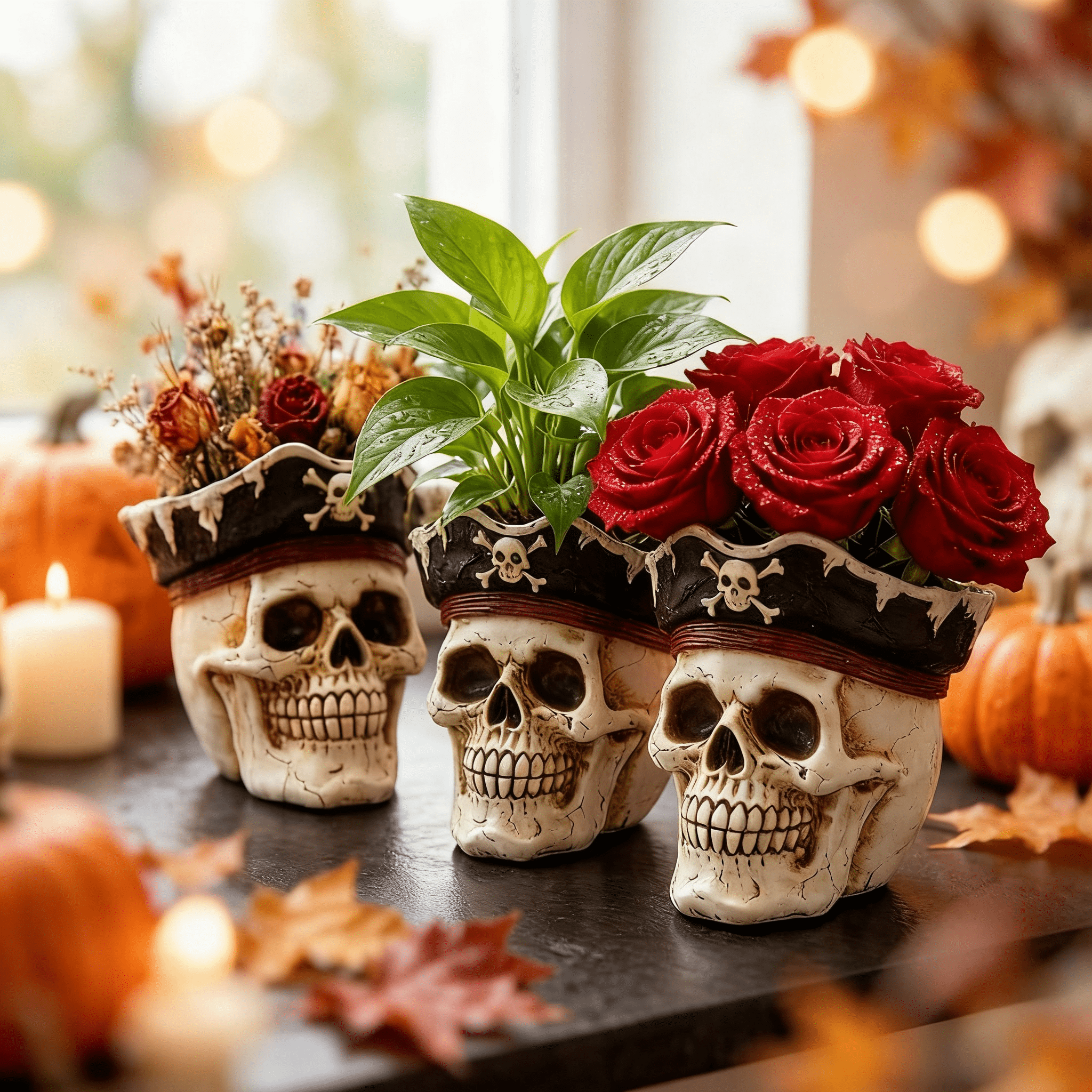 Pirate Skull Planter Flowerpot with Drainage Hole for Gothic Home Decor