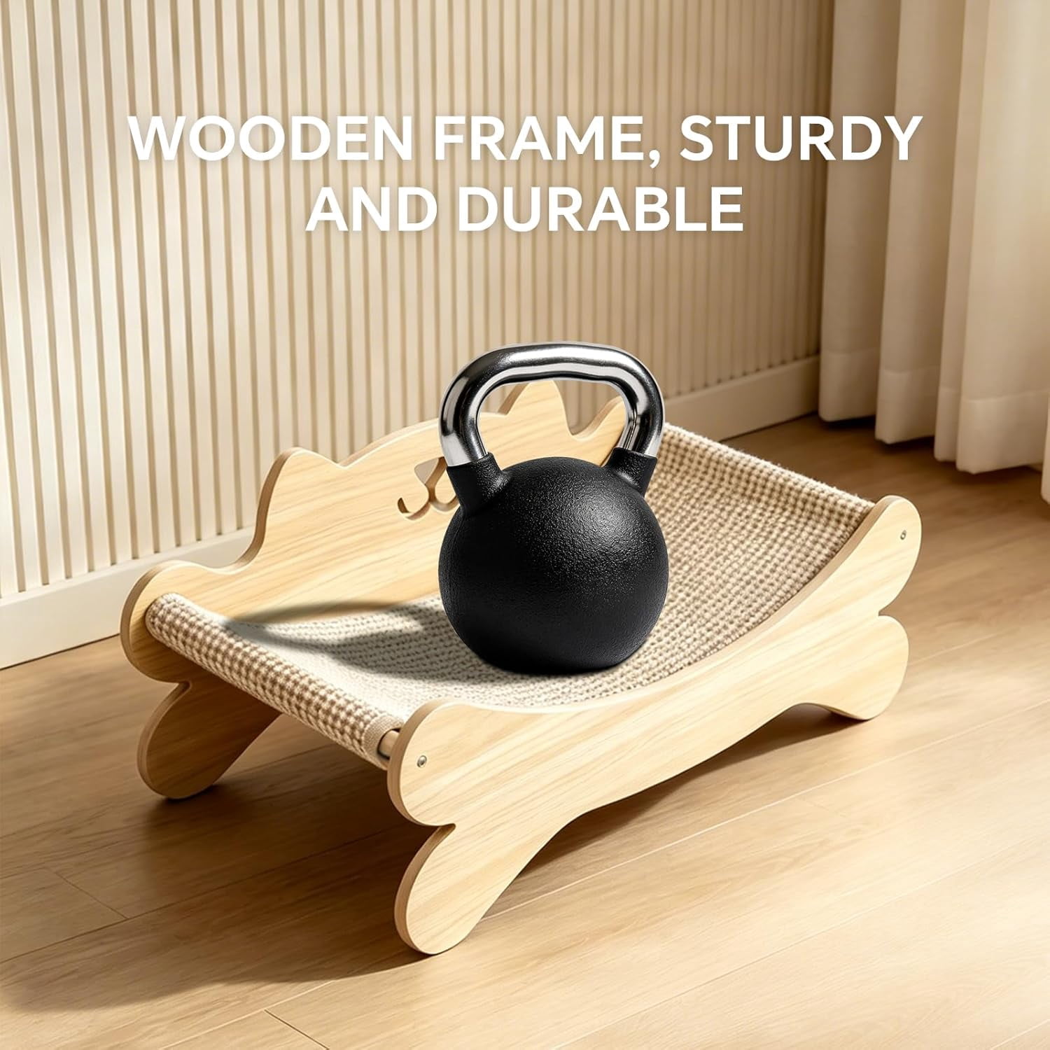 Cat Scratcher Bed for Indoor Cats Kitten Bed Cat Hammock with Solid Wood Frame Wear Resistant Sisal Backrest Design Cats Scratcher Lounge, Wooden Cat Furniture