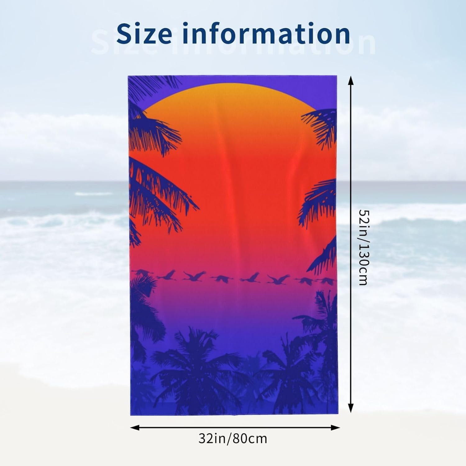 Sun and Palm Trees Large Beach Towel - Plush Thick Cotton Pool Towel, Adult Beach Towels