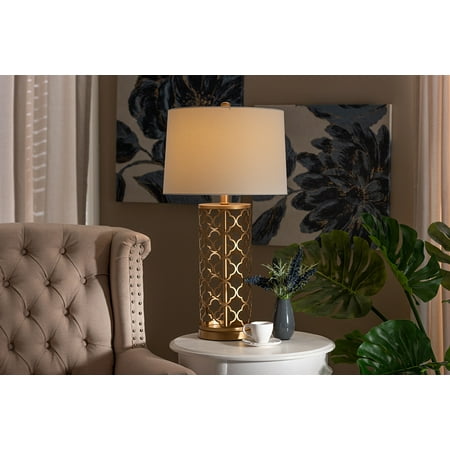 Quatrefoil Lamp Baxton Studio Nelma Modern and Contemporary Gold Finished Metal Quatrefoil Cage Table Lamp ()