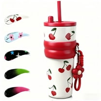 Farcauo 24 OZ Cherry Stainless Steel Water Bottle Insulated Vacuum Tumbler With Lid and Straw Leak Proof Travel Mug Spill Proof Cup for Hot and Cold Drink Christmas Gifts For Women Mother Girlfriend