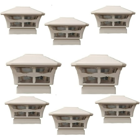 

8 Pack Solar 4X4 Fence Post Cap Light with One LED Bulbs Off White Garden Square Shape Cap Light