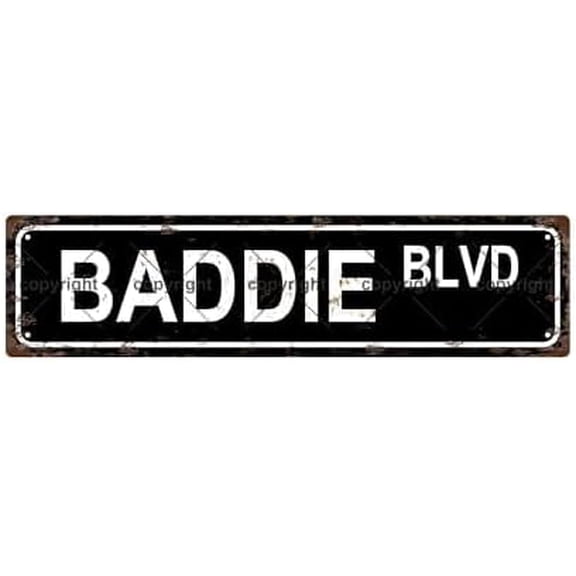 BADDIE Vintage Metal Tin Street Sign Bar Cafe Garage Cave Home Room Wall Bathroom Farmhouse Garden Porch Patio Decor, 16 x 4 Inch