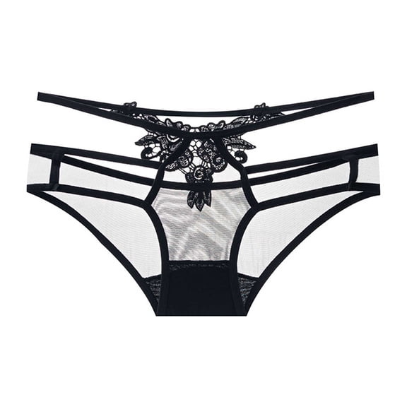 Rohuuque Women's Balck Lace Briefs Mesh Low Rise Panties Cotton Cheeky Briefs with Bow Cut Out Sheer Comfort Underwear Black B