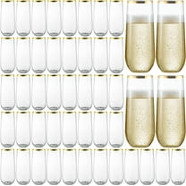 48 Pack Plastic Stemless Champagne Flutes, Disposable Unbreakable 9 Oz Toasting Glasses With Gold rim, Fancy & Shatterproof Champagne Glasses, Ideal for Wedding, Birthday, Party, Easter