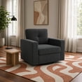 thumbnail image 3 of Swivel Accent Chair, 360-Degree Single Sofa Chair with Point-Tufted Backrest & Square Arms, Mid-Century Modern for Living Room Bedroom, Dark Gray, 3 of 13