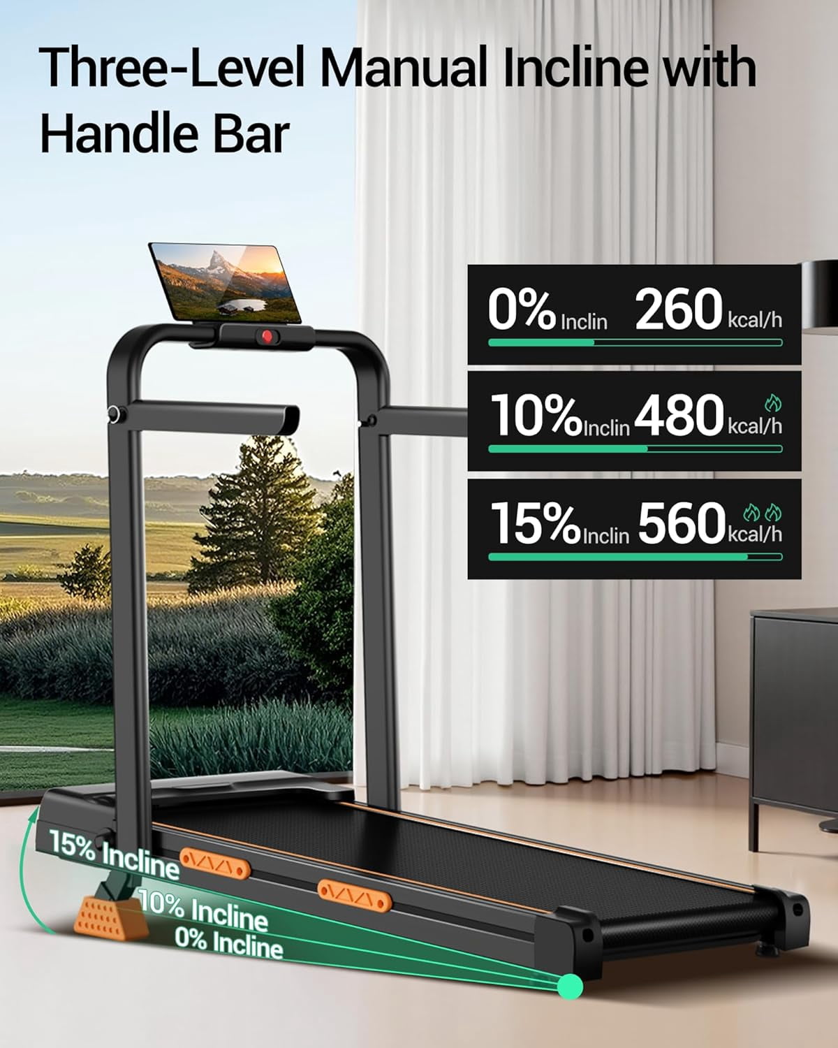 4-in-1 Walking Pad Treadmill with 15% Incline, Quiet Under Desk Treadmills for Home & Office, Compact Foldable Treadmill with Handles and 2.5HP Brushless, 330 LBS Capacity