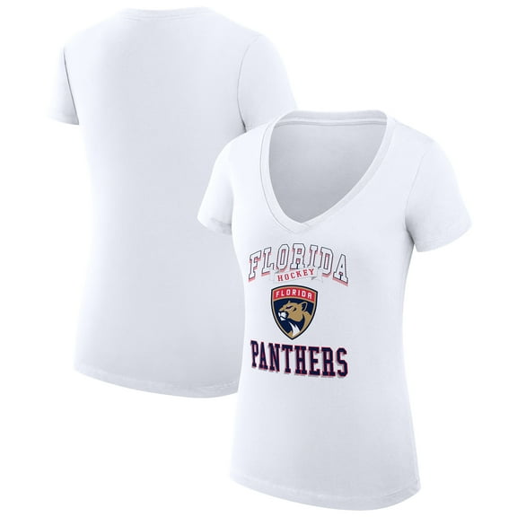 Women's G-III 4Her by Carl Banks White Florida Panthers Super-Slim Fit Lightweight Team Logo Graphic V-Neck T-Shirt