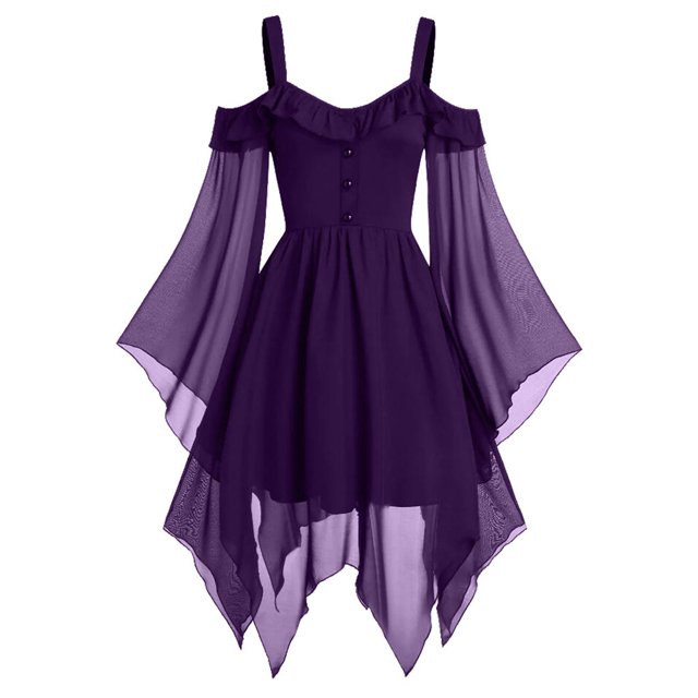 ICHUANYI Clearance Plus Size Women Gothic Criss Cross Lace Insert Sleeve T-shirt Tops(Purple, M) ICHUANYI WER2023081011095