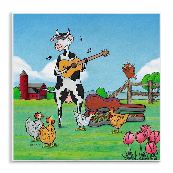 Stupell Industries Busking Cow with Audience Animals Painting Unframed Art Print Wall Art, 12 x 12