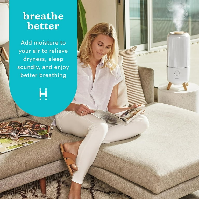 Homedics Ultrasonic Humidifier - Large Deluxe Air Humidifiers for Bedroom,  Plants, Office - Top-Fill 1.47-Gallon Tank, Cool Mist, Essential Oil Pads
