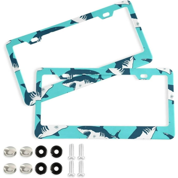 Coolnut Shark License Plate Frames 2pcs, Aluminum Universal Car License Plate Holder with Round Hole for US Vehicles, 12"x 6"
