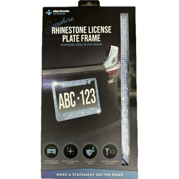 SAPPHIRE RHINESTONE LICENSE PLATE FRAME STANLESS STEEL BLING FRAME
