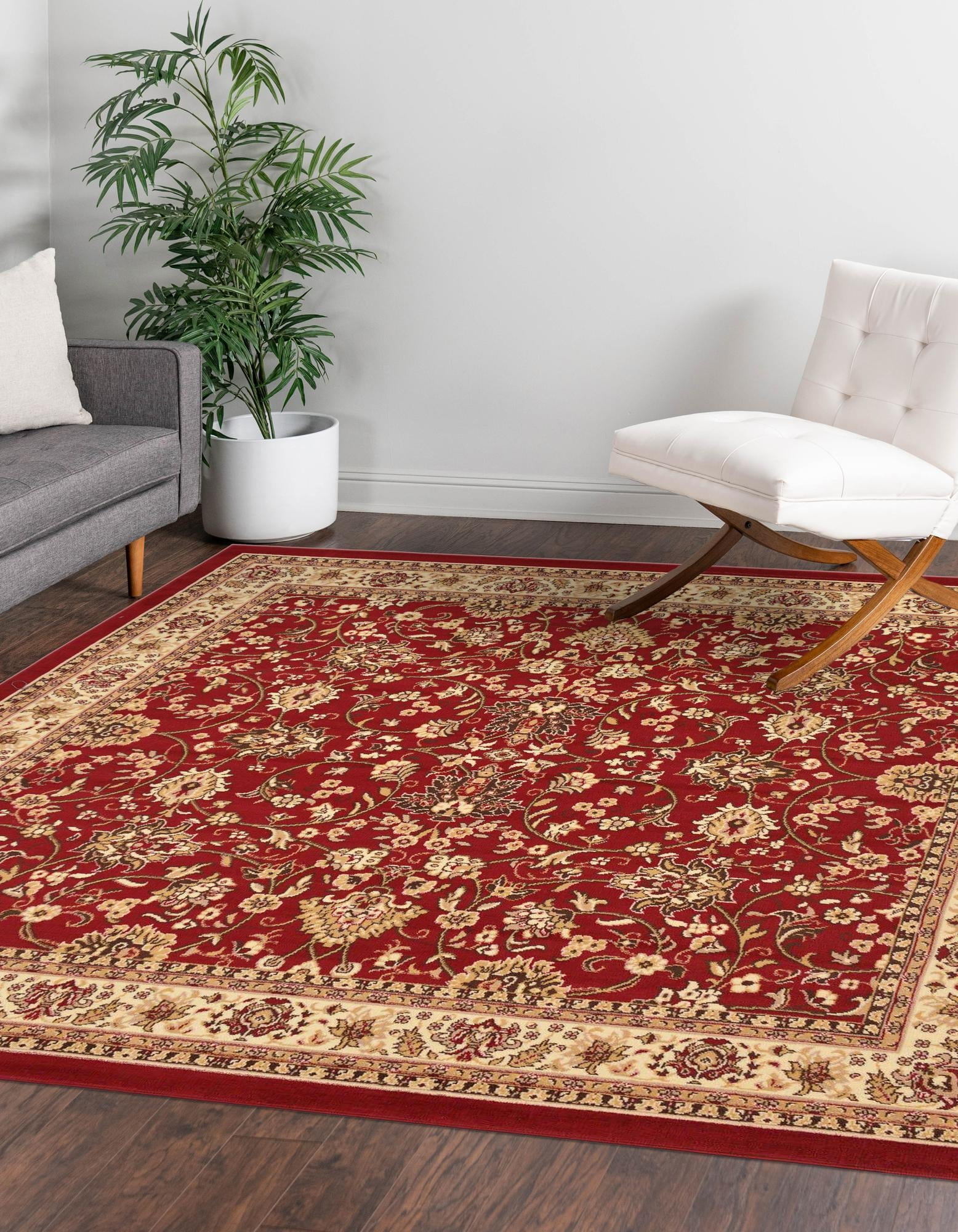Rugs.com Yasmin Collection Rug – 8 Ft Square Burgundy Medium Rug Perfect For Living Rooms, Kitchens, Entryways