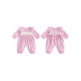 thumbnail image 2 of BemeyourBBs Girl Plaid Romper Long Sleeve Doll Collar Letter Embroidery Jumpsuit, 2 of 9