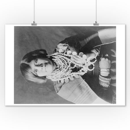 Zuni Multi Stone Zuni Native American Indian Girl with Necklaces Photograph (9x12 Art Print, Wall Decor Travel Poster) ()
