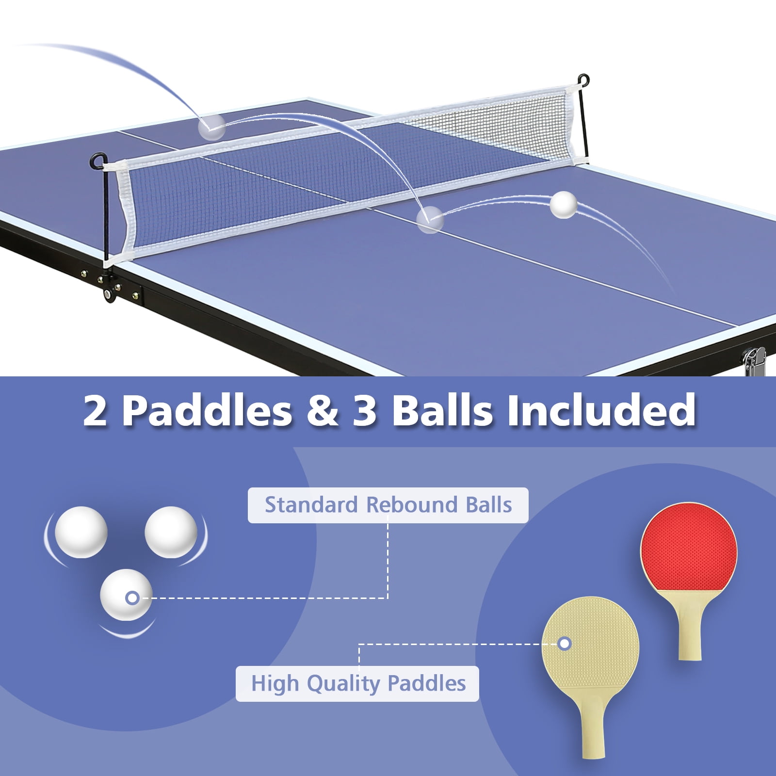 Double FISH 4.5ft Portable Ping Pong Table Foldable Table Tennis Table with Net Paddles Balls, Compact Indoor Outdoor Family Game Tables for Kid Teenager, Multi-Use Free Standing Game Table