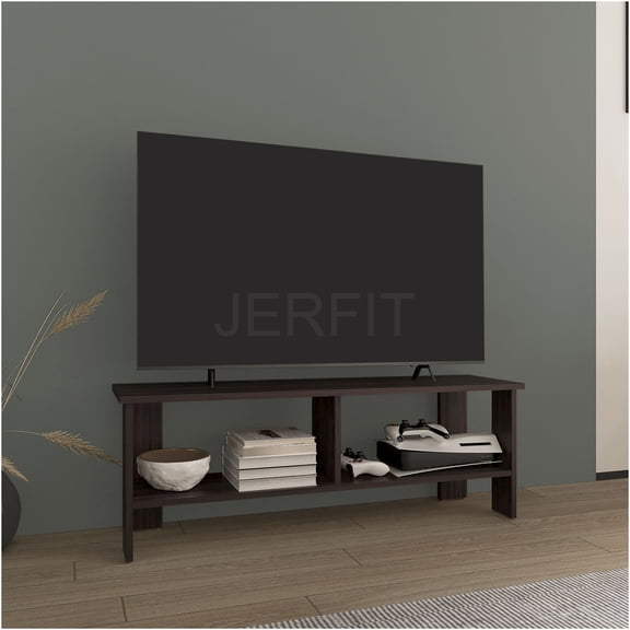 JERFIT TV Stand for TVs up to 65", Dark Oak Entertainment Center with 2 Shelves, Modern TV Cabinet for Living Room