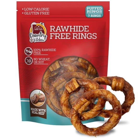 Country Kitchen Beef Rawhide Free Ring Dog Treats 7ct