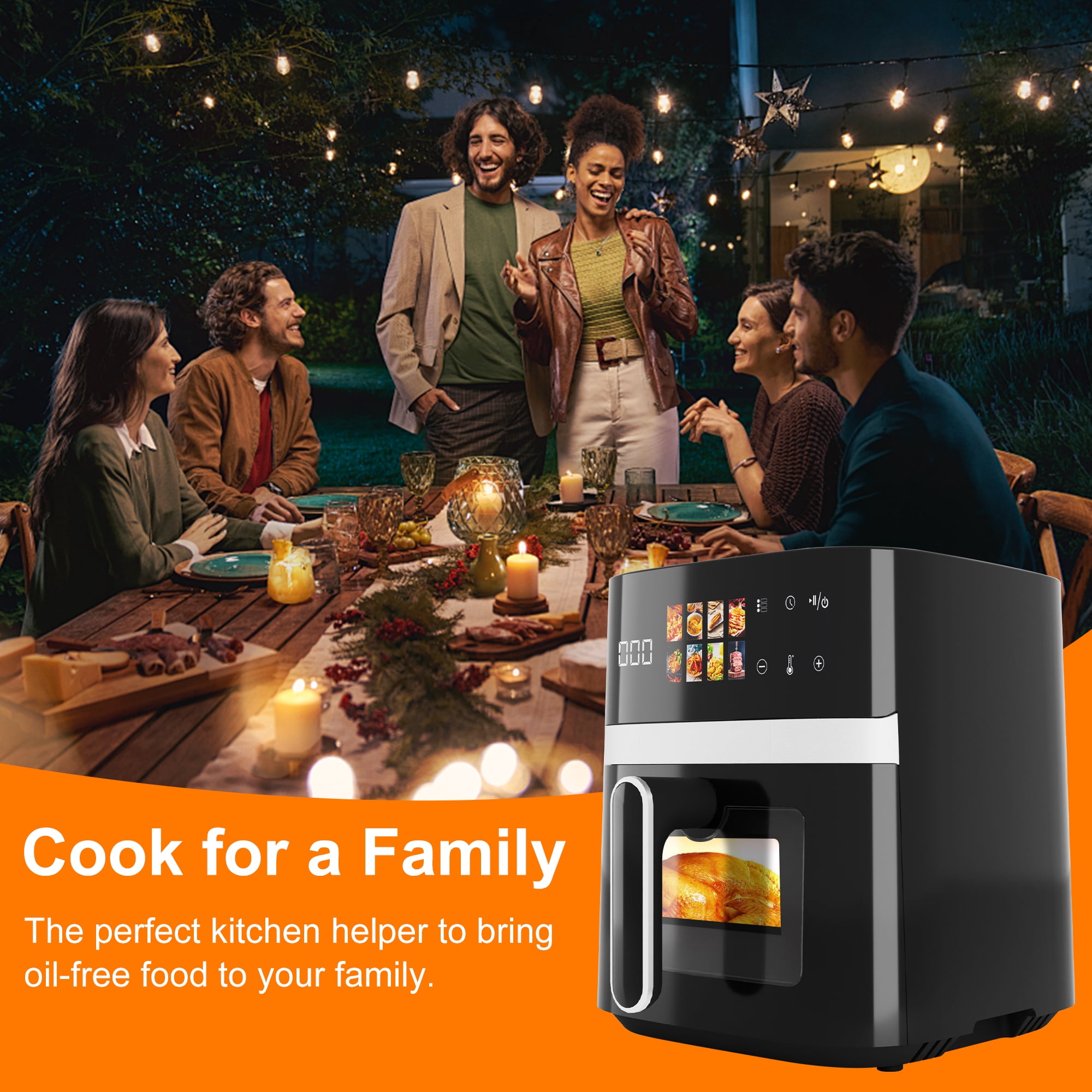 Sanptent 6 qt Air Fryer, Black - Visible Window