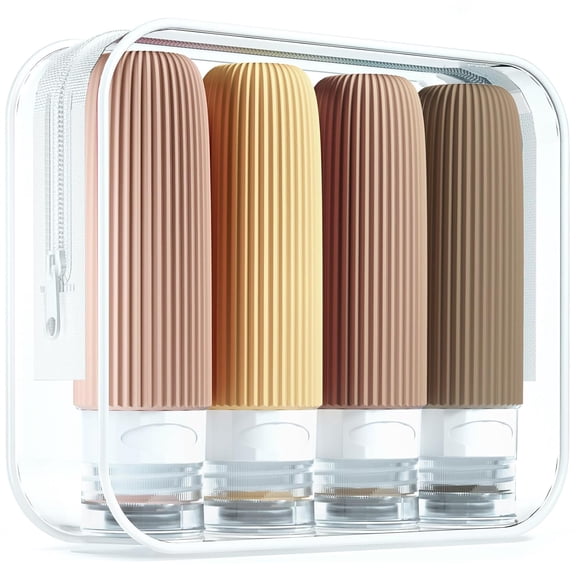 GASTROPOD Travel Bottles for Toiletries, Approved 3Oz Portable Travel Bottles, Bpa Free Leak Proof Squeezable Silicone Travel Size Containers, Travel Accessories with Clear Toiletry Bag (4 Pack)