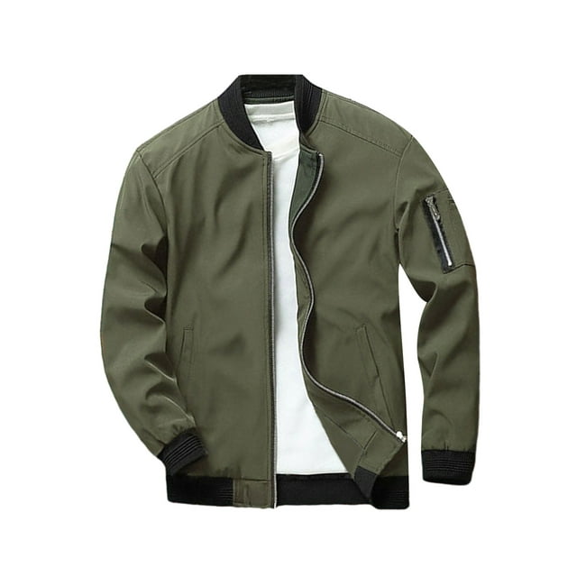 FAROOT Men's Bomber Jackets Solid/Contrast Color Stand Collar Long Sleeve Zip Front Coat