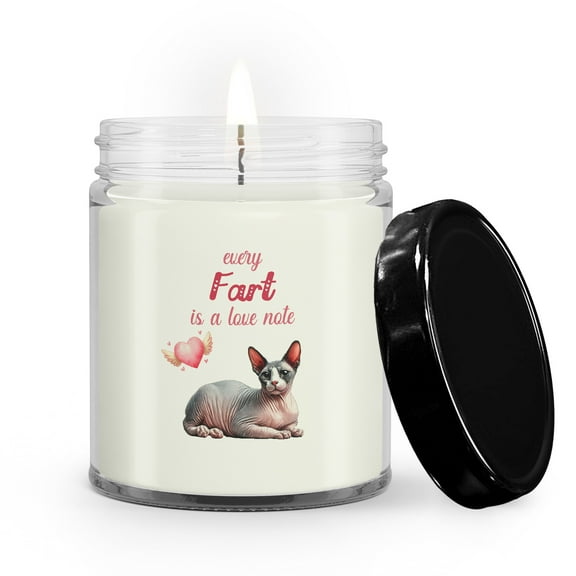 Every Fart is Love Note Sphynx Guilty Face Happy Valentine's Soy Wax Candle Cat Lover Kitten Owner Gifts Idea 9oz White Birch & Black Pepper Candle - 01016