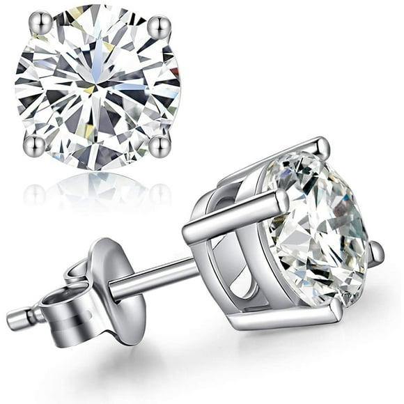Paris Jewelry 14k White Gold Plated Over Silver 8mm Round Cut Created White Diamond Stud Earrings