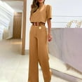 thumbnail image 2 of LYXSSBYX 2 Piece Outfit for Women Fall Women Fashion Temperament Casual Solid Color Short Sleeved Top+wide Leg Long Pants Suit Set, 2 of 8