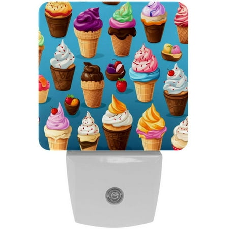 

Ice Cream LED Square Night Lights - Stylish and Functional Nightlight for Better Sleep - Energy Saving Plug-in Wall Light with Auto Sensor
