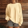 thumbnail image 2 of WTOBBY Women's Solid Color Round neck Sweatshirt Long Sleeve Casual Loose Fit Fleece Pullover Top Fall Fashion Wear for Daily Activities,Beige L, 2 of 5