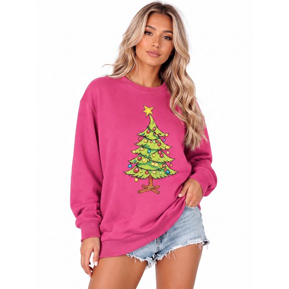 MOUSYA Christmas Sweatshirts for Women Christmas Tree Graphic Long Sleeve Shirts Xmas Sweater