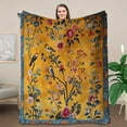 thumbnail image 3 of 1 Piece Vintage Floral and Bird Pattern Plush Blanket - Soft Flannel for All Seasons, Machine Washable Comfortable Home Decor Gift, Exquisite Design, 3 of 7