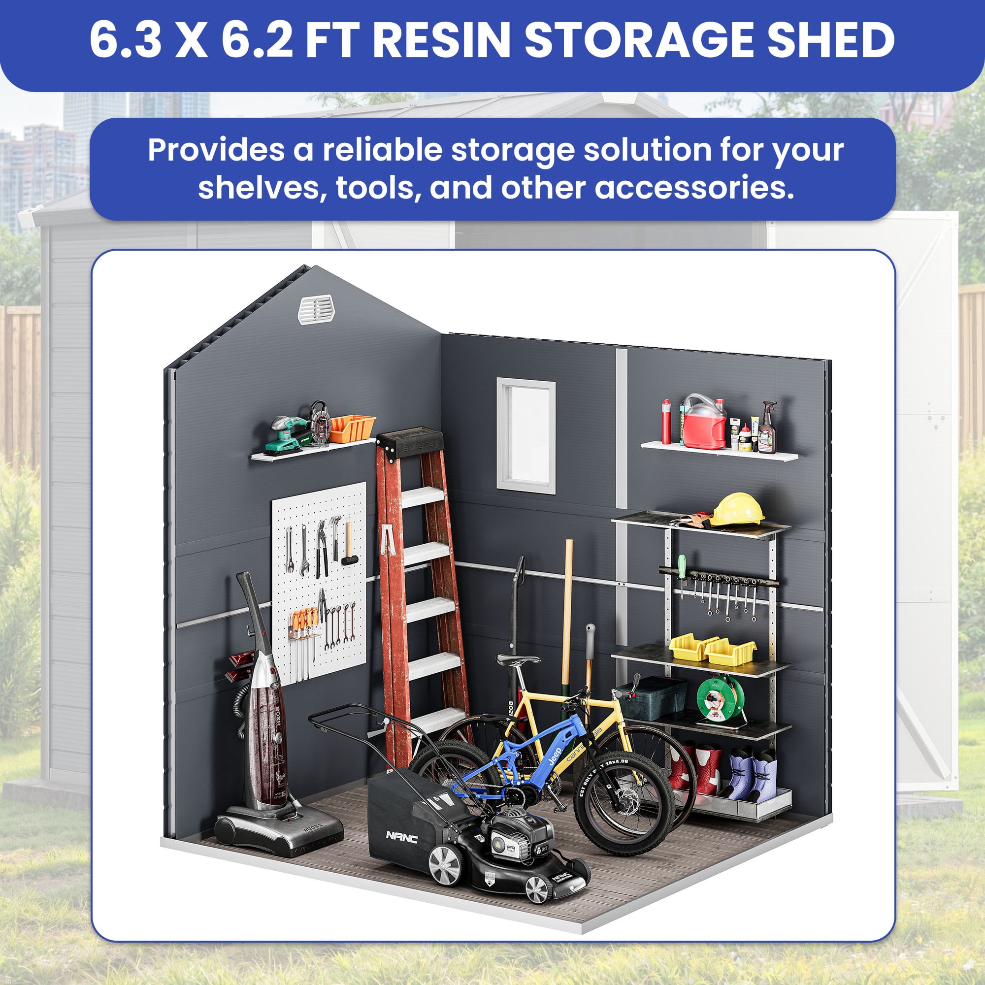 Uforic 6.3x6.2ft Outdoor Resin Storage Shed with Windows,Vents,and Secure Doors,All-Weather Plastic Storage Unit for Poolside,Lawn,Backyard,and Patio