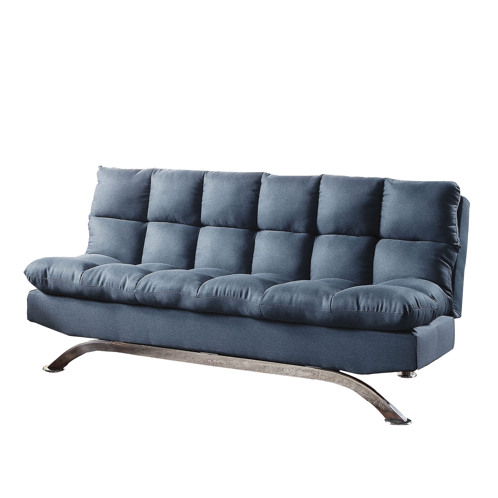 Fabric Upholstered Tufted Futon Sofa with Chrome Legs, Blue Walmart