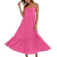 thumbnail image 2 of APEXFWDT Women's Cami Maxi Dress Cotton Linen Loose Pleated Dresses Flowy Beach Long Dress Sun Dress for Vacation,XL,Hot Pink, 2 of 8