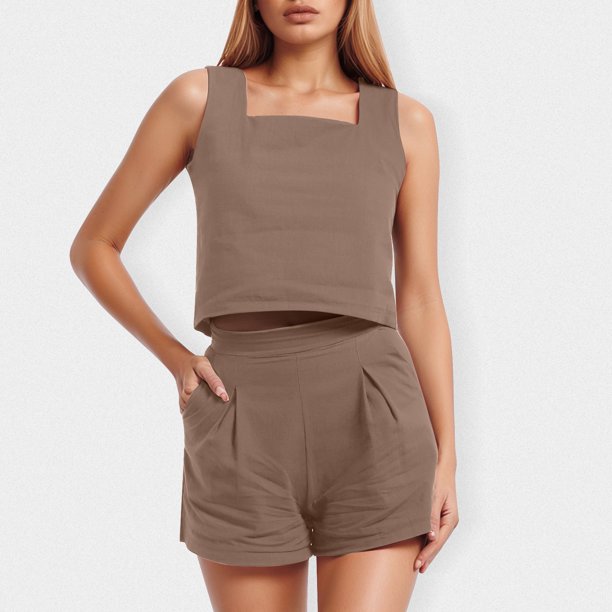 MKLEKYY Pantalones Cortos Deportivos Para Mujer Conjuntos De 2 Piezas Para Mujer Conjuntos A Juego Pantalones Cortos De Dos Piezas Tops Cortos Conjunto De Ropa De Moda