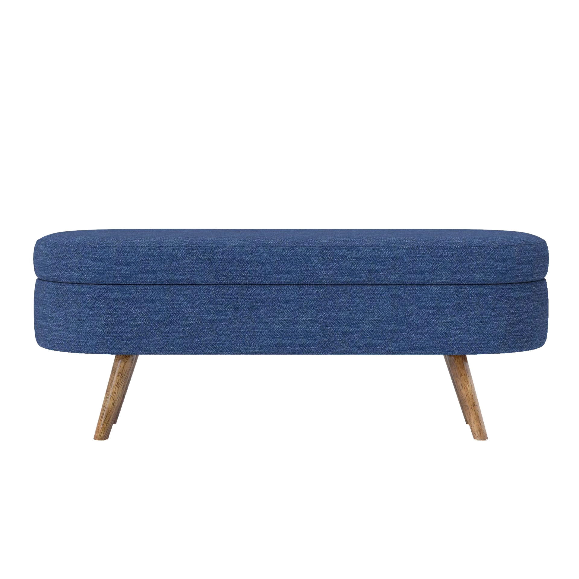 BSHTI Ottoman Oval Storage Bench,Rubber Wood Legs,Storage Bench with Cylindrical Arms and Iron Legs for Hallway Living Room Bedroom