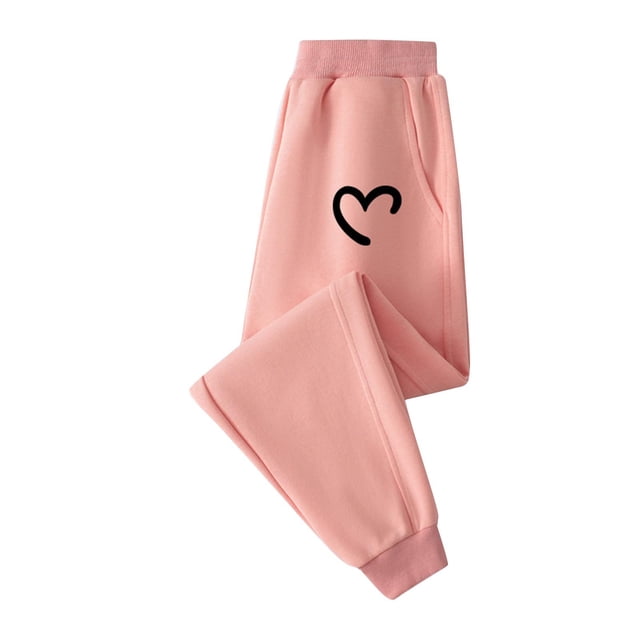 Odeerbi 2-13 Años Niñas Pantalones de Algodón Amor Imprimir Entrenamiento Deportes Pantalones de Jogger Cintura Elástica Cómoda Joggers Sueltos