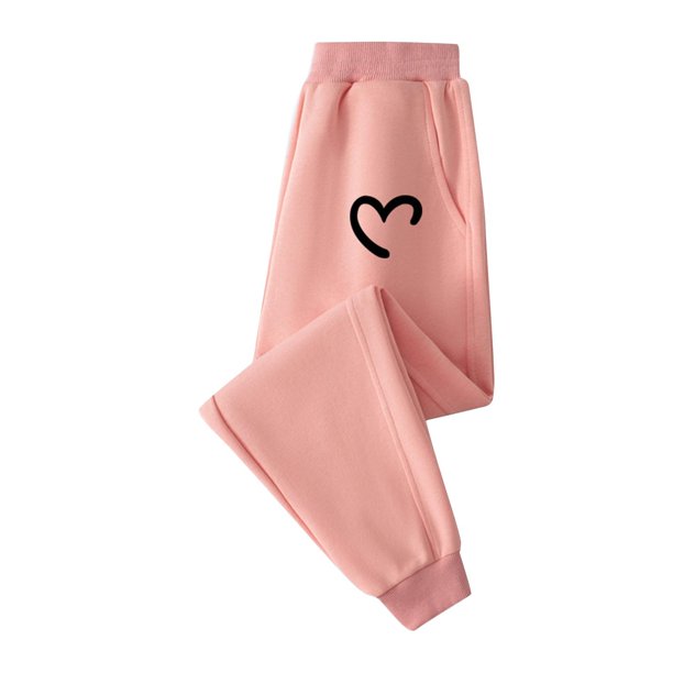 Odeerbi 2-13 Años Niñas Pantalones de Algodón Amor Imprimir Entrenamiento Deportes Pantalones de Jogger Cintura Elástica Cómoda Joggers Sueltos