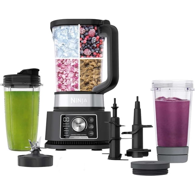 Ninja CO351B SS351 Foodi Potente sistema de licuadora para batidos, 4 en 1 + procesador de alimentos, una sola porción, 1400 WP, smartTORQUE, 6 programas predeterminados Auto-iQ (reacondicionado)