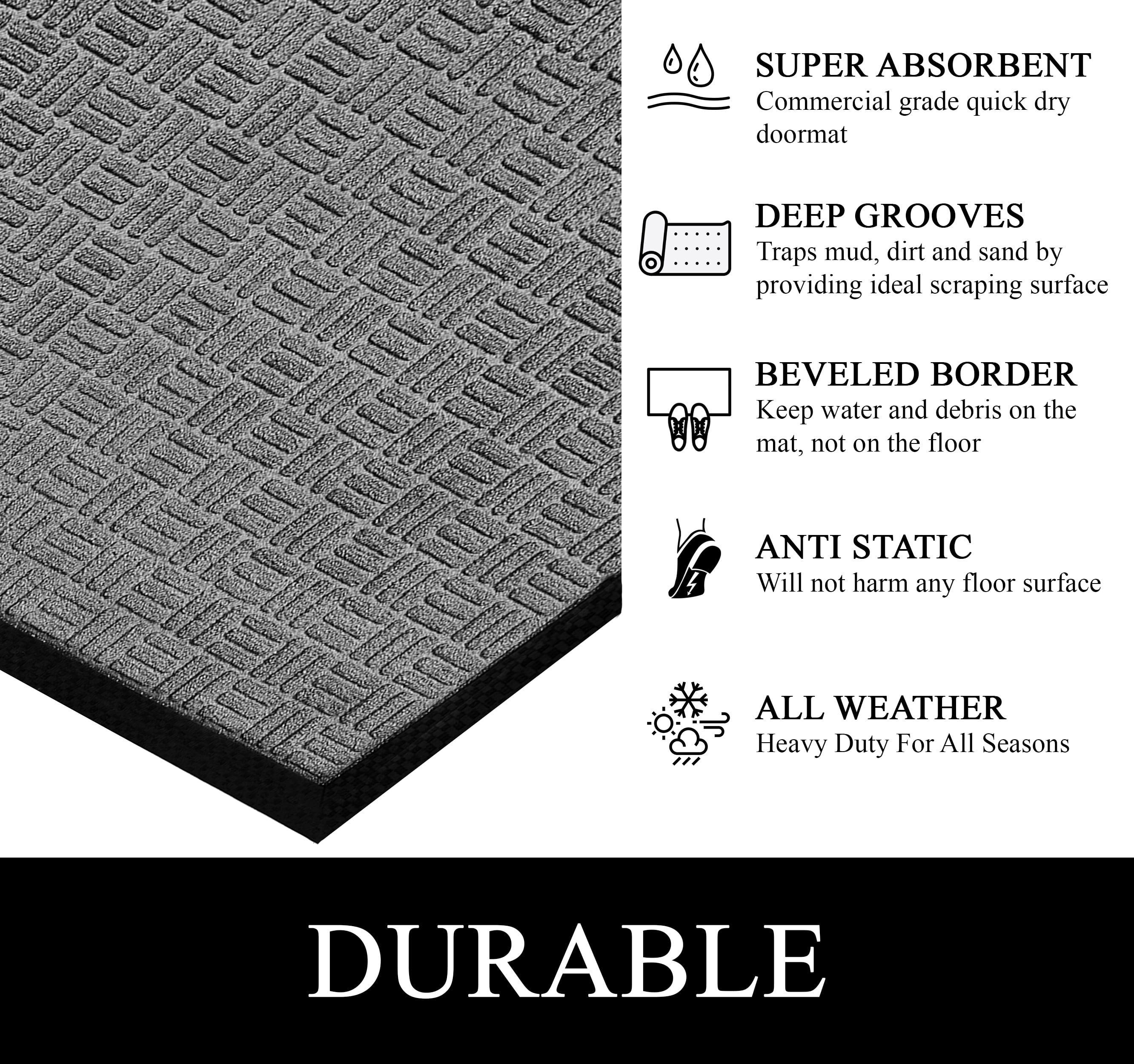 A1HC Indoor Outdoor Mat, Front and Back Entrance Welcome Mats, Large Front Door Patio Mats 24x36 Inches, Non-Slip Easy Clean Entrance Washable Large Size Doormats, Dark Grey