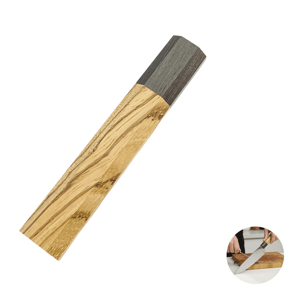 Japanese Octagonal Replacement Wooden Handle, Zebrawood Ebony Chef Knife Grip for Fruit Utility Sashimi Knife, Comfortable, 4.57 in / 116 mm, DIY Handle Blank