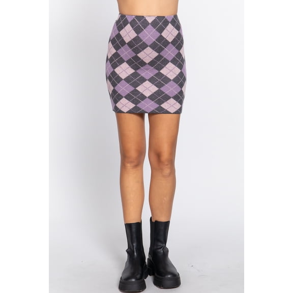 Argyle Jacquard Sweater Mini Skirt